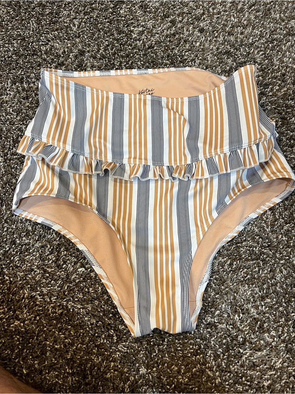 Kortni Jeane Striped Bikini Bottom with Neutral & Yellow Accents Size Small